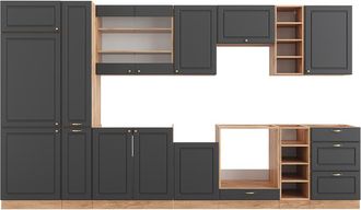 Vicco Mueble De Cocina Fame-line, Antracita Casa De Campo/roble Kraft Dorado, 355 Cm Sin Encimera