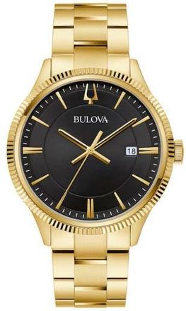 Bulova Black Dial Bracelet Watch, 42mm in Gold at Nordstrom Rack