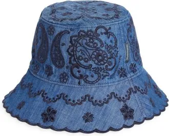 Zimmermann Paisley Embroidered Denim Bucket Hat in Railway Blue at Nordstrom, Size Medium/large