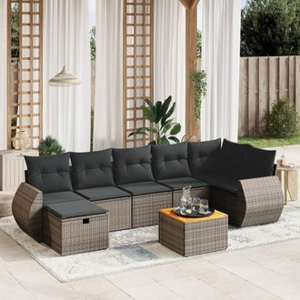 vidaXL Vidaxl - Set De Sof&aacute;s De Jard&iacute;n 8 Pzas Y Cojines Rat&aacute;n Sint&eacute;tico Gris