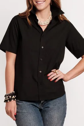 Frances Valentine Perfect Button Down Short Sleeve in Black at Nordstrom, Size X-Small