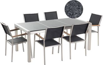 Beliani Conjunto De Comedor De Jard&iacute;n Negro Con Mesa 180 X 90 Cm De Granito Negro 6 Sillas De Rat&aacute;n Grosseto