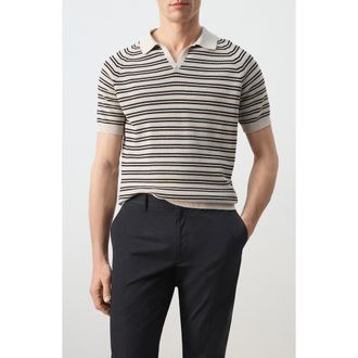Mango Stripe Knit Polo in Beige at Nordstrom, Size X-Large