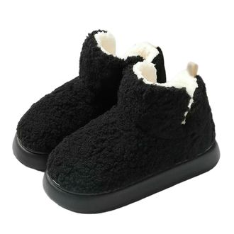 Generic YUJIEBB Winter Warm Thick Plush Women Ankle Boots Indoor Slippers Ladies Men Home Cotton Furry Shoes Black