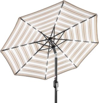Best Choice Products 10ft Solar LED Lighted Striped Patio Umbrella w/ Crank, Tilt, Push Button, 6 Ribs
