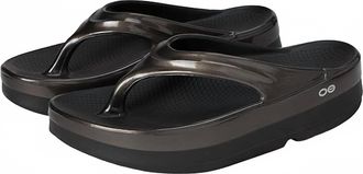 Oofos Womens Oomega Oolala Stacked Sandal In Titanium Mirror