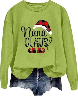 Generic Nana Claus Sweatshirt for Women Christmas Grandma Long Sleeve Shirts Christmas Mimi Grammy Nana Claus Pullover Tops 2024 New Christmas Costumes
