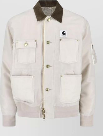 sacai jacket collar detail front pockets ribbed cuffs