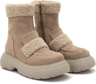 Desa Womens Faux Leather Boots - Textile Lining, Synthetic Sole, Block Heel | Beige - 37