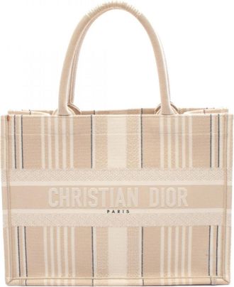 Dior Beige White Canvas Handbag Tote Bag (Pre-Owned)
