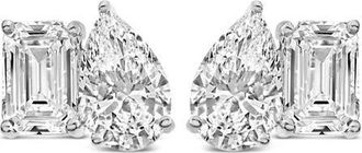 House of Brilliance 14K Gold 2.0 Cttw Emerald and Pear Toi et Moi Lab Grown Diamond Stud Earrings in White at Nordstrom