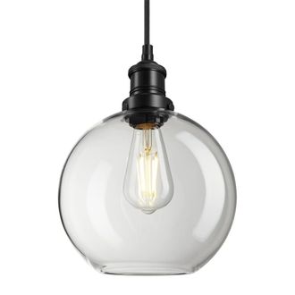 Industville Brooklyn Glass Globe Pendant - 9 Inch - Clear in Black | Size: 9 inches