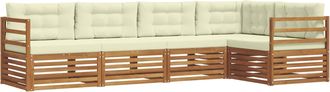 vidaXL Conjunto De Sof&aacute;s De Exterior 5 Uds. Natural Y Crema Vidaxl