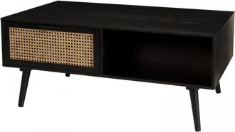 Macabane Mesa de centro cuadrada de madera de mango marr&oacute;n y rejilla natural