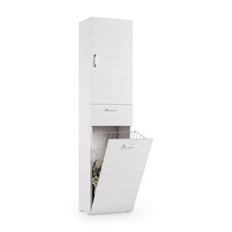 Dmora Dmora - Armario Multiusos Escolzia, Mueble Lavadero Lineal Con 2 Puertas, Columna De Ba&ntilde;o Con Cesto De Ropa, 100% Made In Italy, Cm 45x32h195, Blanco,