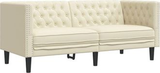 vidaXL Sofá Chesterfield de 2 plazas cuero artificial blanco crema vidaXL