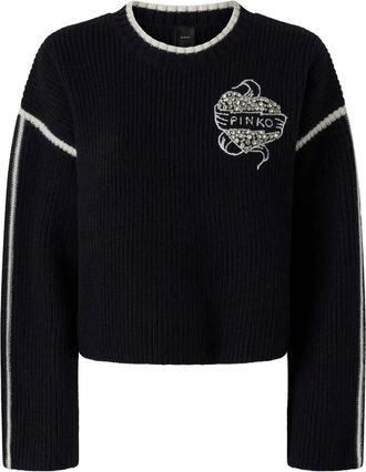 Pinko Maglione con logo a intarsi - Nero