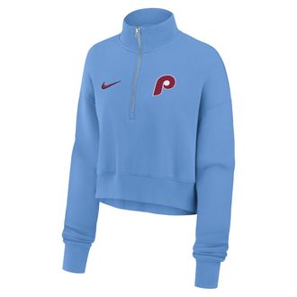 Nike Philadelphia Phillies Phoenix Nike Womens MLB Cropped 1/4-Zip Crew in Blue | 01N94EYPP-LMW
