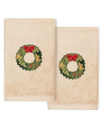 Linum Home Textiles Christmas Wreath Sand Hand Towels (Set Of 2)