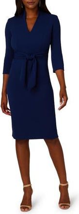 Adrianna Papell Tie Front Sheath Dress in Navy Sateen at Nordstrom Rack, Size 14