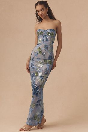 Bronx and Banco Strapless Stretch Sequin Dahlia Maxi Dress