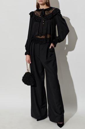 Self Portrait Shirt With Lace Trim, Womens, Black