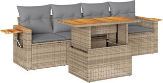 vidaXL Vidaxl - Set Sof&aacute;s Jard&iacute;n Y Cojines 5 Pzas Rat&aacute;n Sint&eacute;tico Acacia Beige