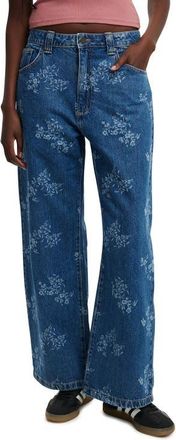 Cotton On Womens Low Super Baggy Jean in Nordic Blue Floral Laser at Nordstrom, Size 6