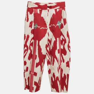 Emporio Armani Red Patterned Pleated Wide Leg Trousers S