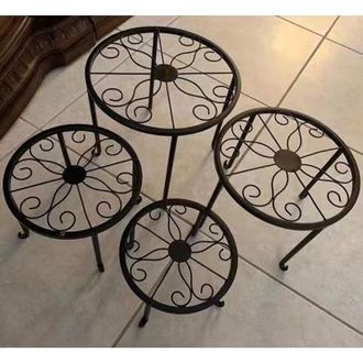 Elle Juego De 4 Soportes Redondos Decorativos De Hierro Forjado Para Plantas - Dise&ntilde;o Retro De Enredadera - Para Macetas De Hasta 28 Cm - Resistentes Al &Oacute;x