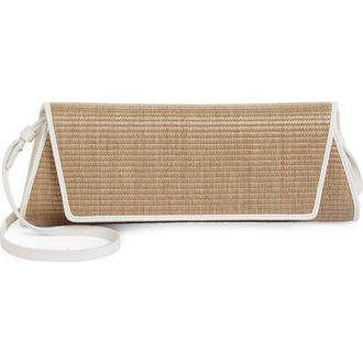 Akris Small Anouk East/West Trapezoid Raffia & Leather Clutch in Nature-White at Nordstrom