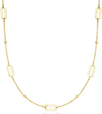 RS Pure by Ross-Simons Italian 14kt Yellow Gold Bead and Paper Clip Link Station Necklace