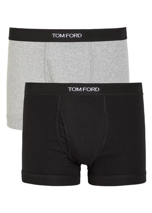 Tom Ford Logo Stretch-cotton Boxer Briefs - set of two - Black Grey - Xxl