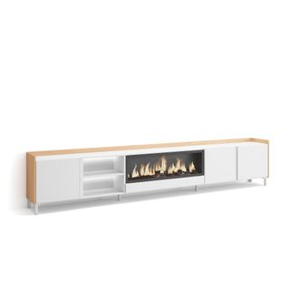Skraut Home Skraut Home - Mueble Tv, Televisi&oacute;n, Muebles De Sal&oacute;n, Almacenaje, 315x35x61cm, Para Tv Hasta 80, Chimenea El&eacute;ctrica Xxl, Dise&ntilde;o Industrial, Led, Esti