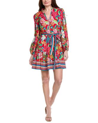 Adrianna Papell Bishop Sleeve Tropical Floral Mini Dress