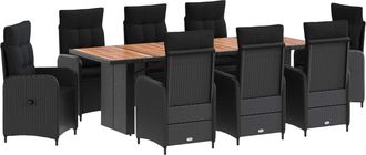 vidaXL Juego De Comedor Para Exteriores 9 Uds. Negro Rat&aacute;n Sint&eacute;tico Vidaxl