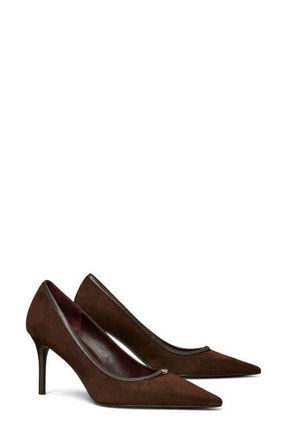 Tory Burch Double T Buckle Pointed Toe Pump in Dark Cocoa /Cocoa at Nordstrom, Size 5.5