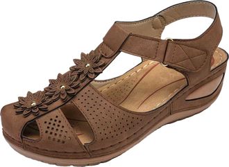 Generic Wedge Sandals Women Wide Fit Large Size Soft Sole Ladies Summer Shoes Closed Toe Casual Lightweigt Ultra Comfort Summer Sandals with Arch Support Beac