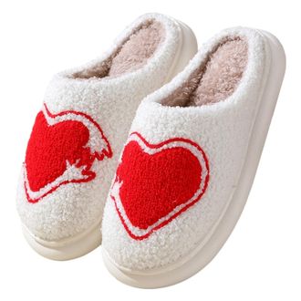 Generic Ladies Slippers Cozy Winter Couples Footwear Indoor Outdoor Warm Flat Shoes With Heart Design For Home And Daily Use Cozy Slippers For Women(Red, 9-10