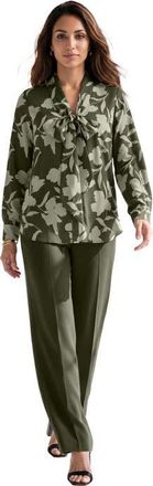 Roaman's Long Sleeve Bow Blouse in Dark Olive Green at Nordstrom, Size 38