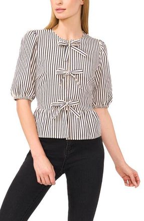 CeCe by Cynthia Steffe Stripe Bow Front Cotton Peplum Top in Classic Navy at Nordstrom, Size X-Small