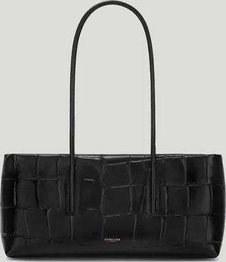 DeMellier The Stockholm Shoulder in Black Large Croc-Effect Leather Shoulder bag