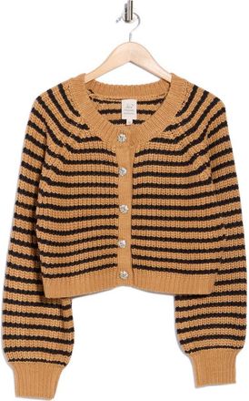 Cinq &agrave; Sept Millie Stripe Shaker Cardigan in Camel/Black at Nordstrom Rack, Size X-Small