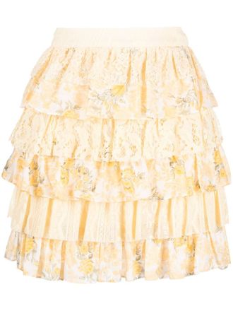 LoveShackFancy Mini-rok met ruches - Geel