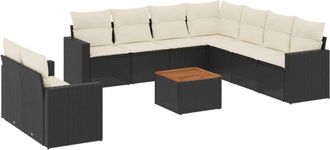 vidaXL Set De Sof&aacute;s De Jard&iacute;n 10 Pzas Cojines Rat&aacute;n Sint&eacute;tico Negro Vidaxl