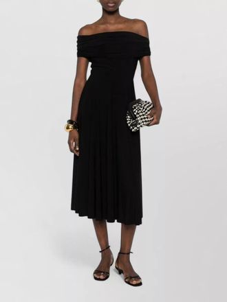 Norma Kamali off shoulder midi dress pleated skirt draped