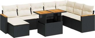 vidaXL 9 Piece Garden Sofa Set with Cushions Black Poly Rattan Acacia Vidaxl
