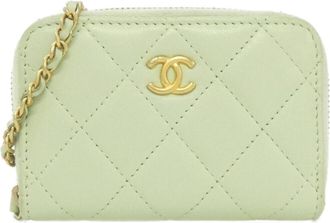 Chanel Green Leather Chain/Shoulder Wallet (Pre-Owned)