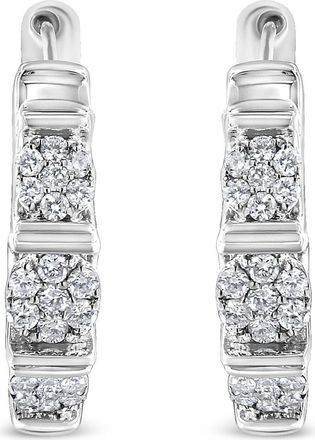 House of Brilliance Silver 1/2 Ct Lab Grown Round Diamond Floral Cluster Hoop Earrings in White at Nordstrom