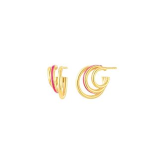 Gold & Honey Womens Enamel Triple Hoop Earrings In Pink Peacock